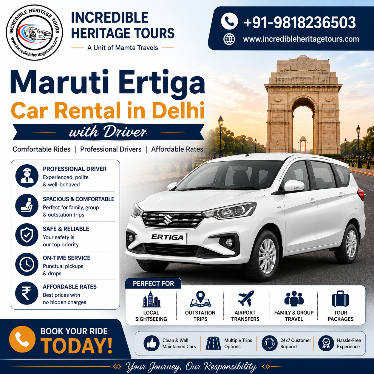Maruti Ertiga Car Rental in Delhi with Driver
