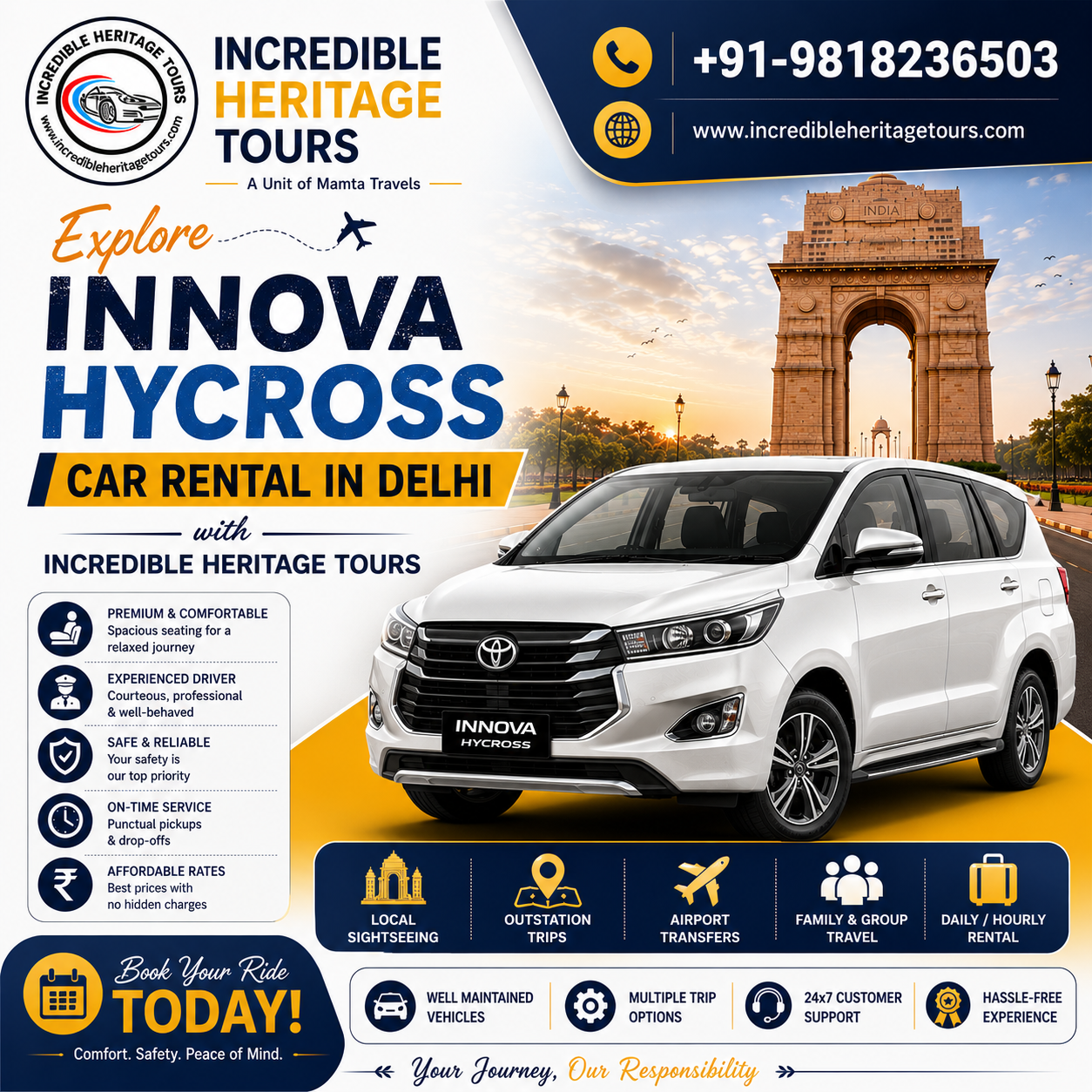 Innova Hycross Car Rental in Delhi for Luxury Travel